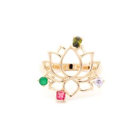 Anel-Flor-de-Lotus-Cristal-Esmeralda-Banho-de-Ouro-18K