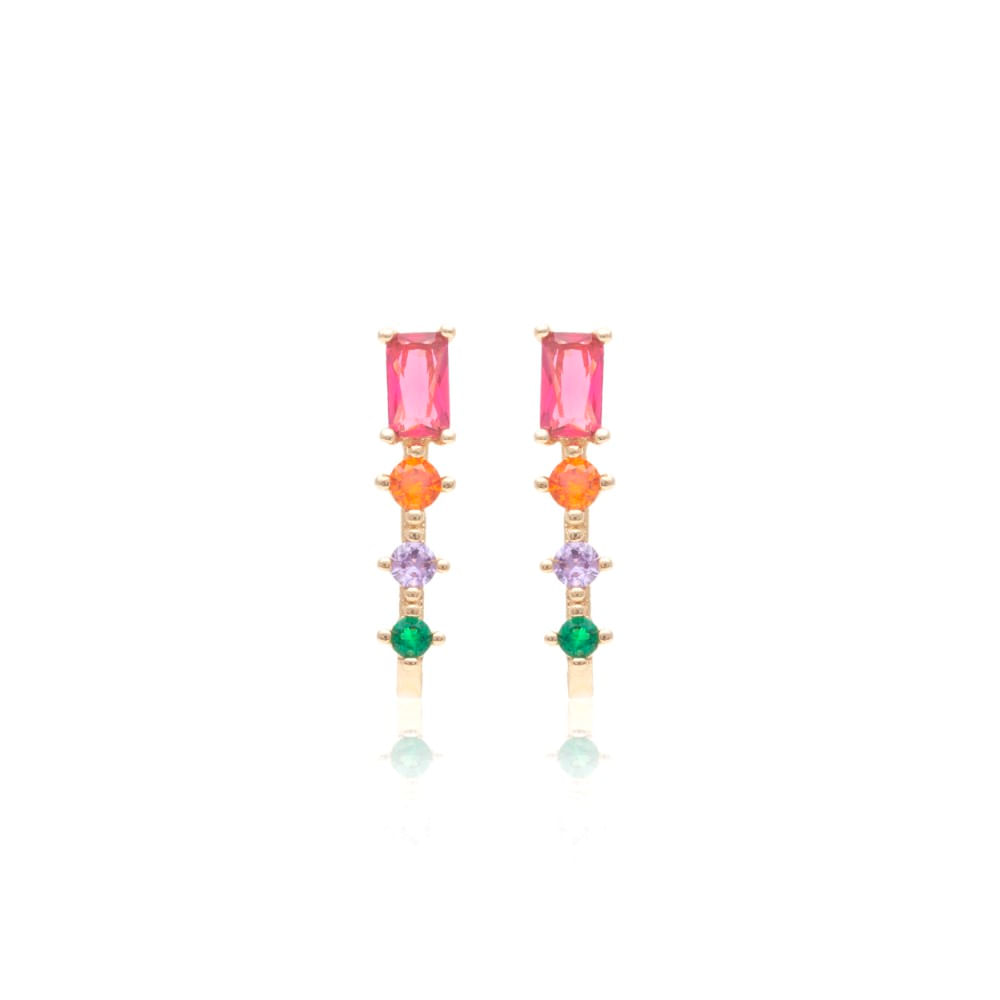 Brinco formas zircônia colorida banho de ouro 18k nano gold