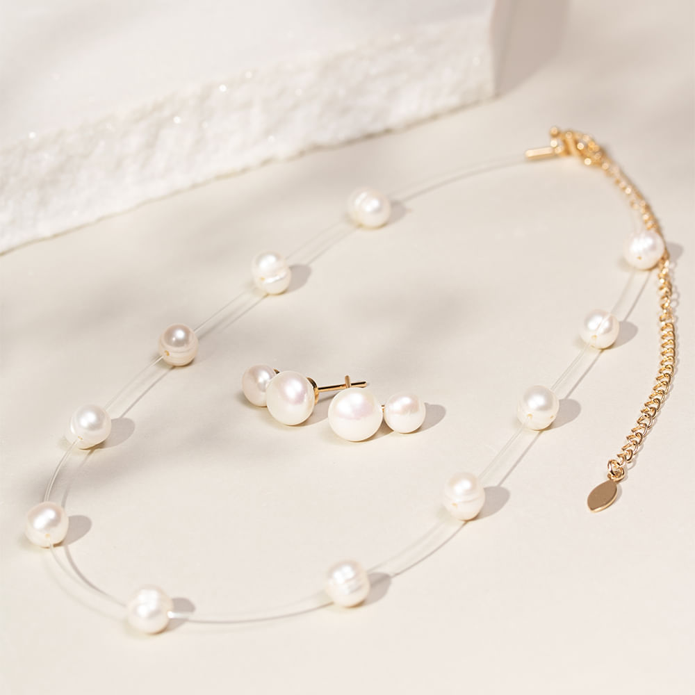 Brinco Pérola de água doce Design Boneco de Neve Banho de Ouro 18K